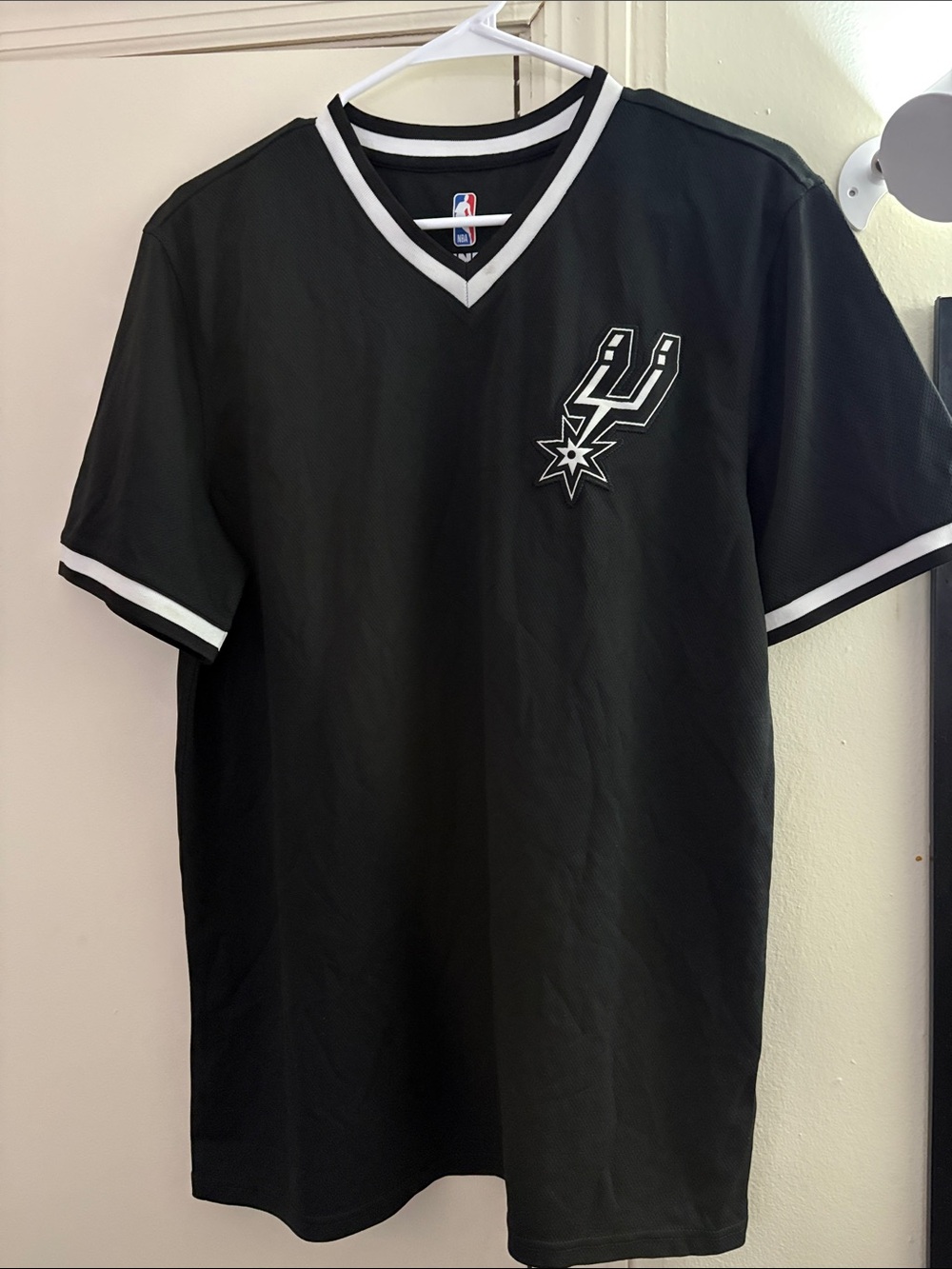 Spurs Black and White Men's V-Neck Basketball Jersey